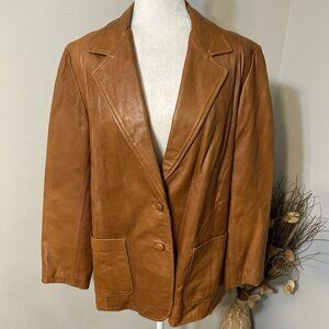 Vtg Mont Leather Blazer Jacket Women Butterscotch Brown Sz 40 Lined Flaw Read